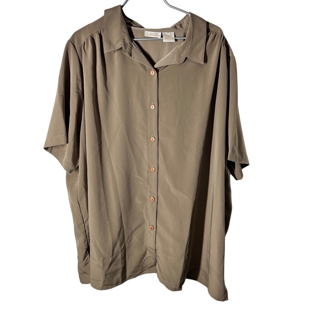 Roaman's 3X Taupe Button-Up Blouse‎